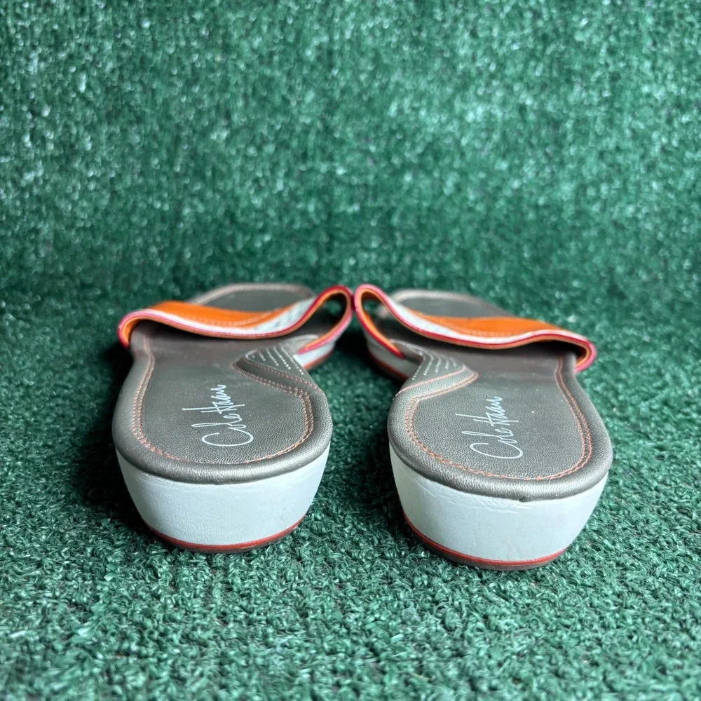 Cole Haan Air Ibiza Leather Colorblock Slide Sandal Orange White Womens Size 10B
